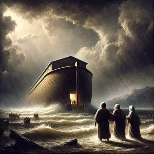 13. Den dagen gikk Noah inn i arken sammen med sine sønner Sem, Kam og Jafet, sin kone og sine tre svigerdøtre.