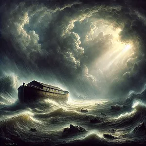 1. Da kom Gud i hu Noah og alle dyrene og alt feet som var med ham i arken, og Gud lot en vind fare over jorden, så vannet sank.