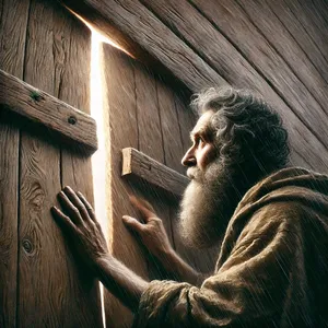 6. Etter førti dager åpnet Noah vinduet på arken, som han hadde laget,
